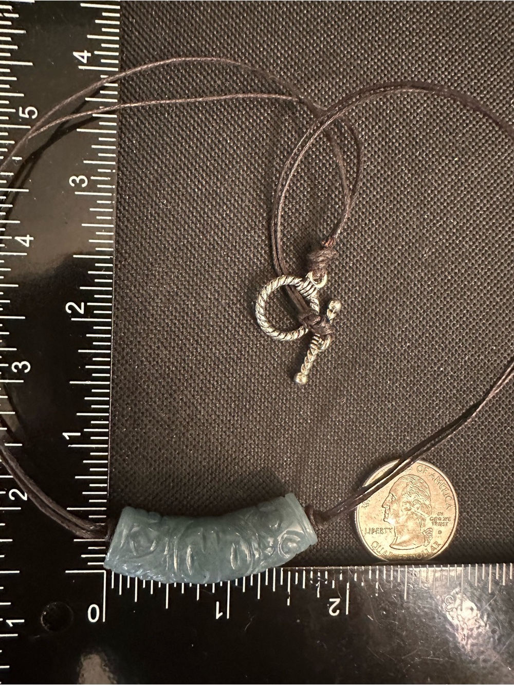 Green Jade Barrel Necklace on Brown Rope - Picture 16 of 16
